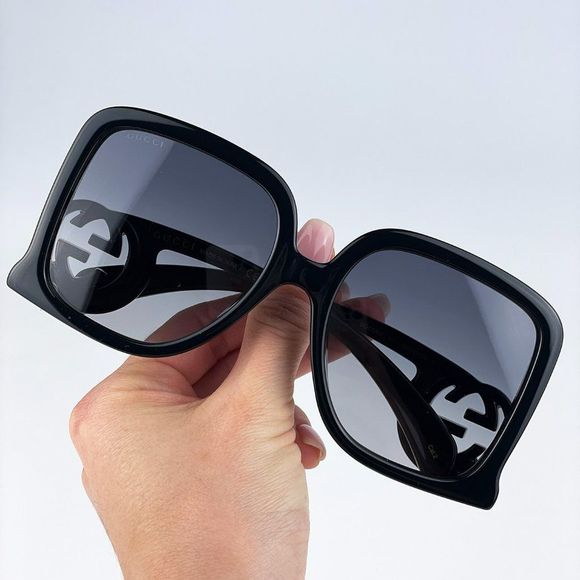 Gucci GG1326S 001 Sunglasses Black Grey Gradient Oversized Square Women - Picture 1 of 12